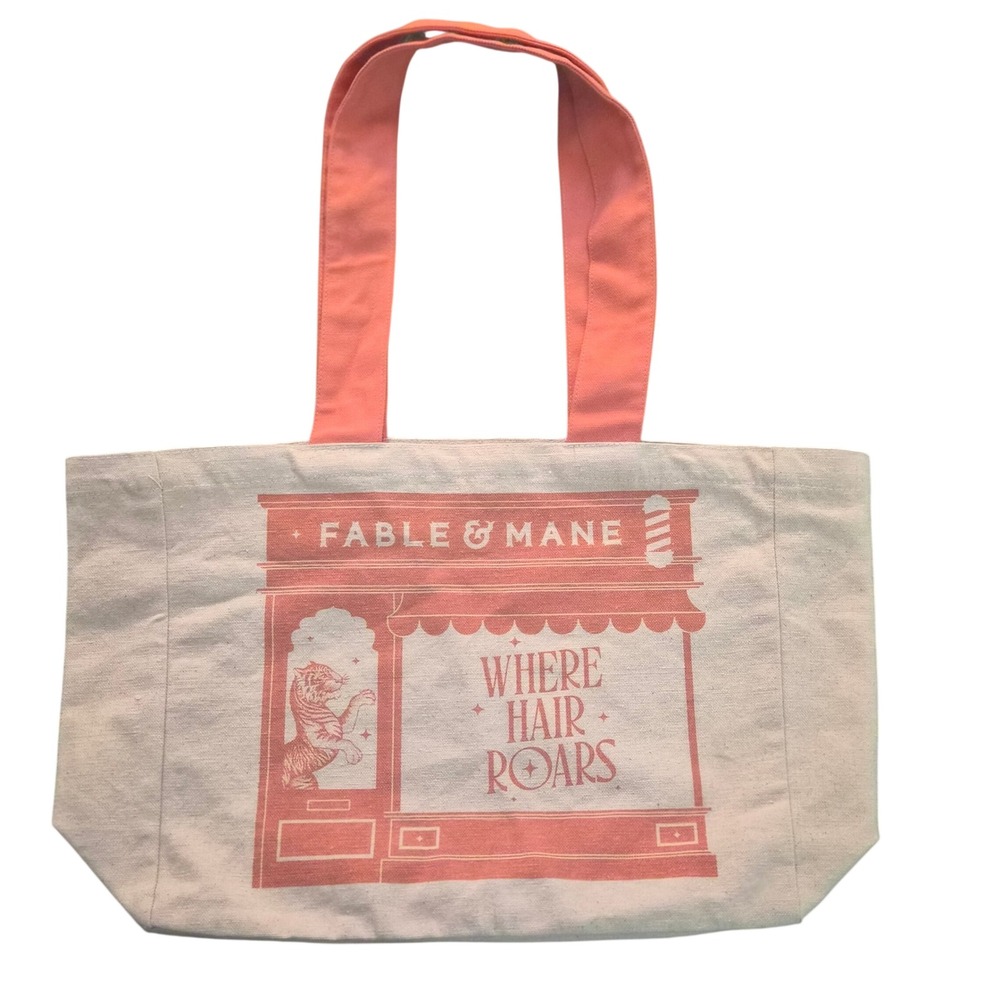 Fable & Mane Where Hair Roars Canvas Tote Bag Cream Pink Cotton Shopper